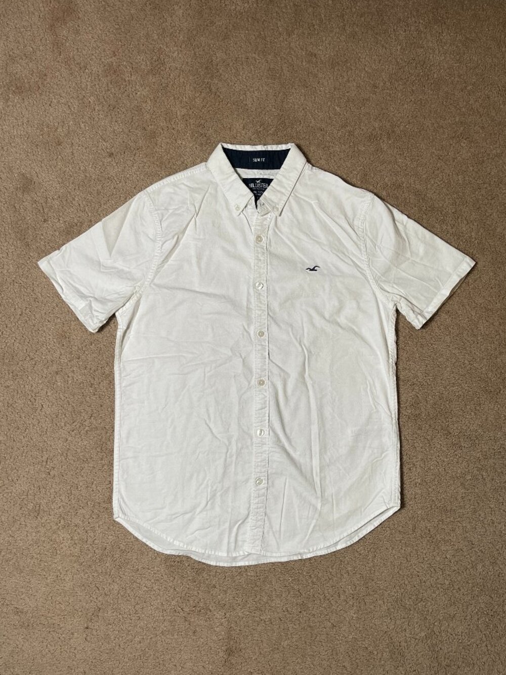 Hollister Epic Flex Slim Fit Button Down White T-Shirt